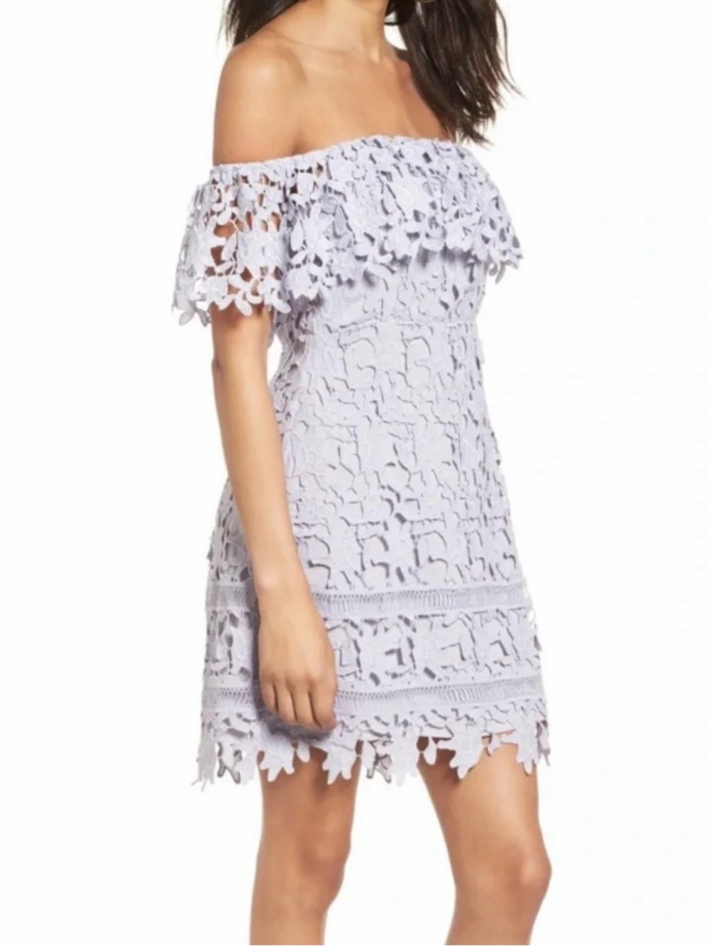ASTR The Label Lavender Lace Off Shoulder Mini Dress – Size L